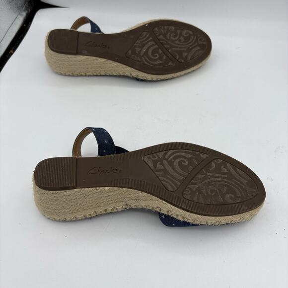 Clarks Artisan Shoes Womens 9 Petrina Kaelie Blue Canvas Sandals Espadrille Wedg - Picture 9 of 9